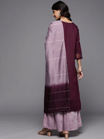 Indyancart VR Women's Embroidered Kurta Paired With Contrast Color Sharara And Dupatta