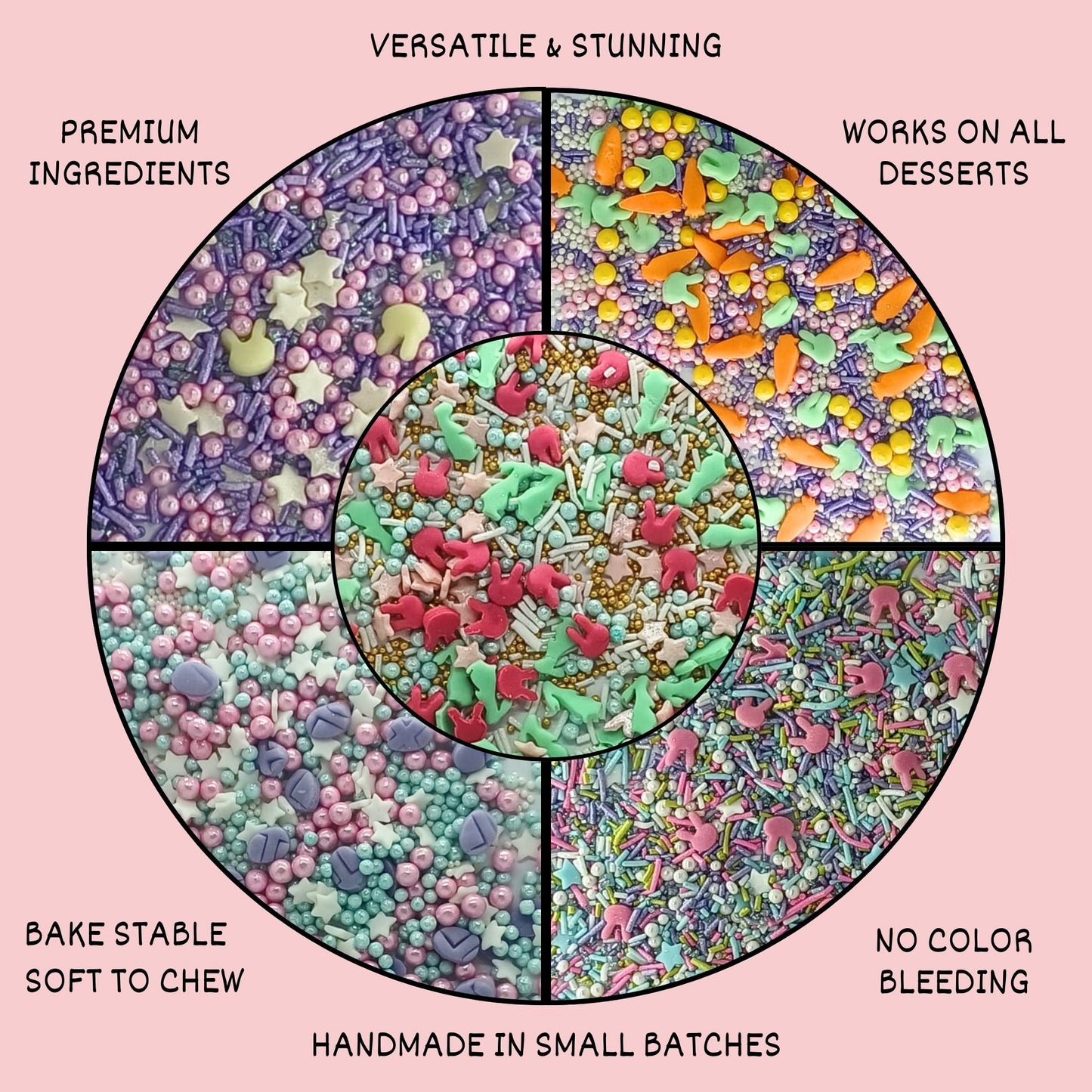 Confect Edible Sprinkles | Mix Red, Pink, Green & Yellow Pearls Pack of 5 (EAST 1) - 100Gms