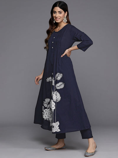 Indyancart VR Women's Blue Floral Printed Kurta With Bottom And Dupatta
