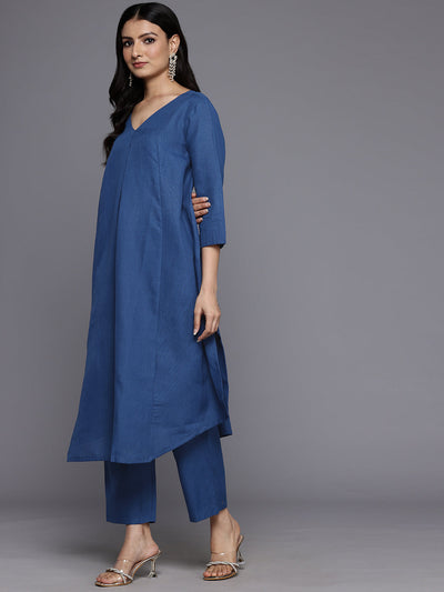 Indyancart VR Women's Blue Solid A-Line Kurta Paired With Tonal Bottom