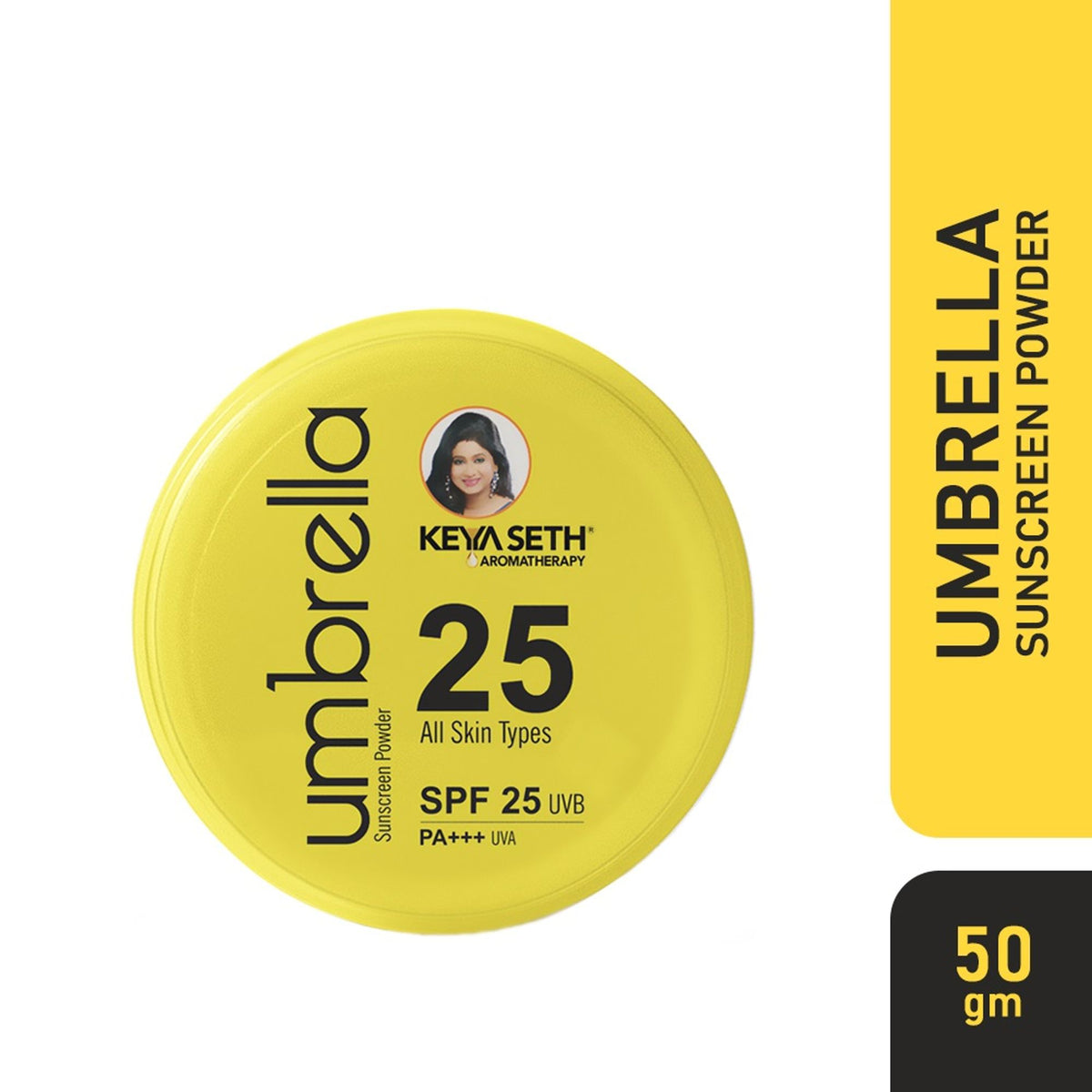 Keya Seth Aromatherapy umbrella sunscreen powder SPF 25 UVB PA+++ UVA in compact form with natural aromatherapy ingredients.