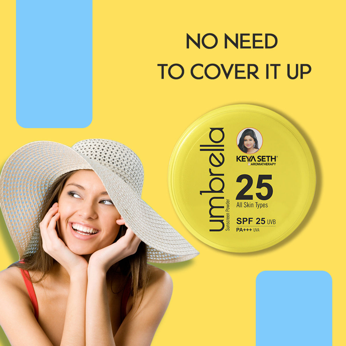 Keya Seth Aromatherapy umbrella sunscreen powder SPF 25 UVB PA+++ UVA, compact with aroma-infused formula for UV protection.