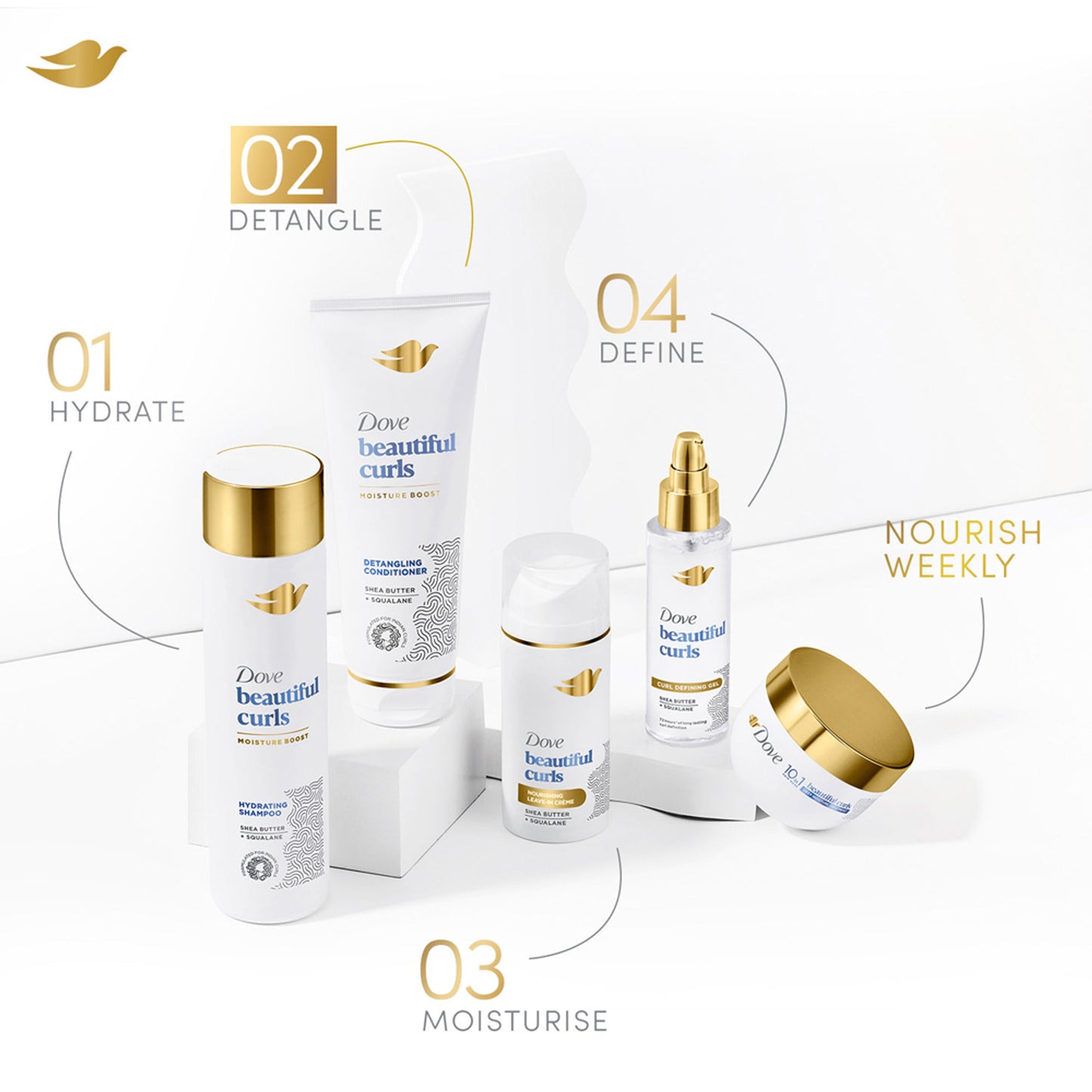 Dove Beautiful Curls Sulphate Free Hydrating Shampoo, With Tri-Moisture Essence For, Bouncy Curls