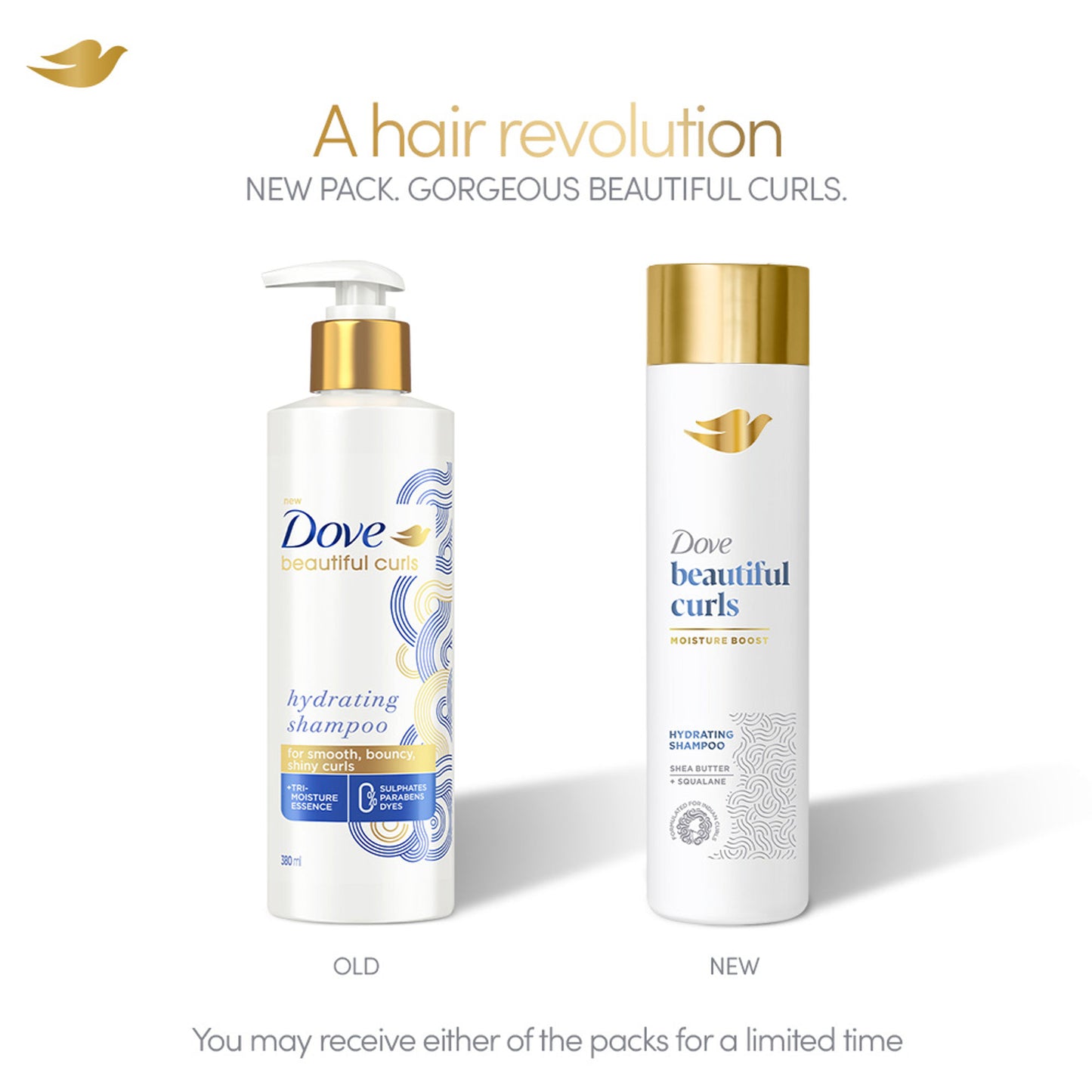 Dove Beautiful Curls Sulphate Free Hydrating Shampoo, With Tri-Moisture Essence For, Bouncy Curls