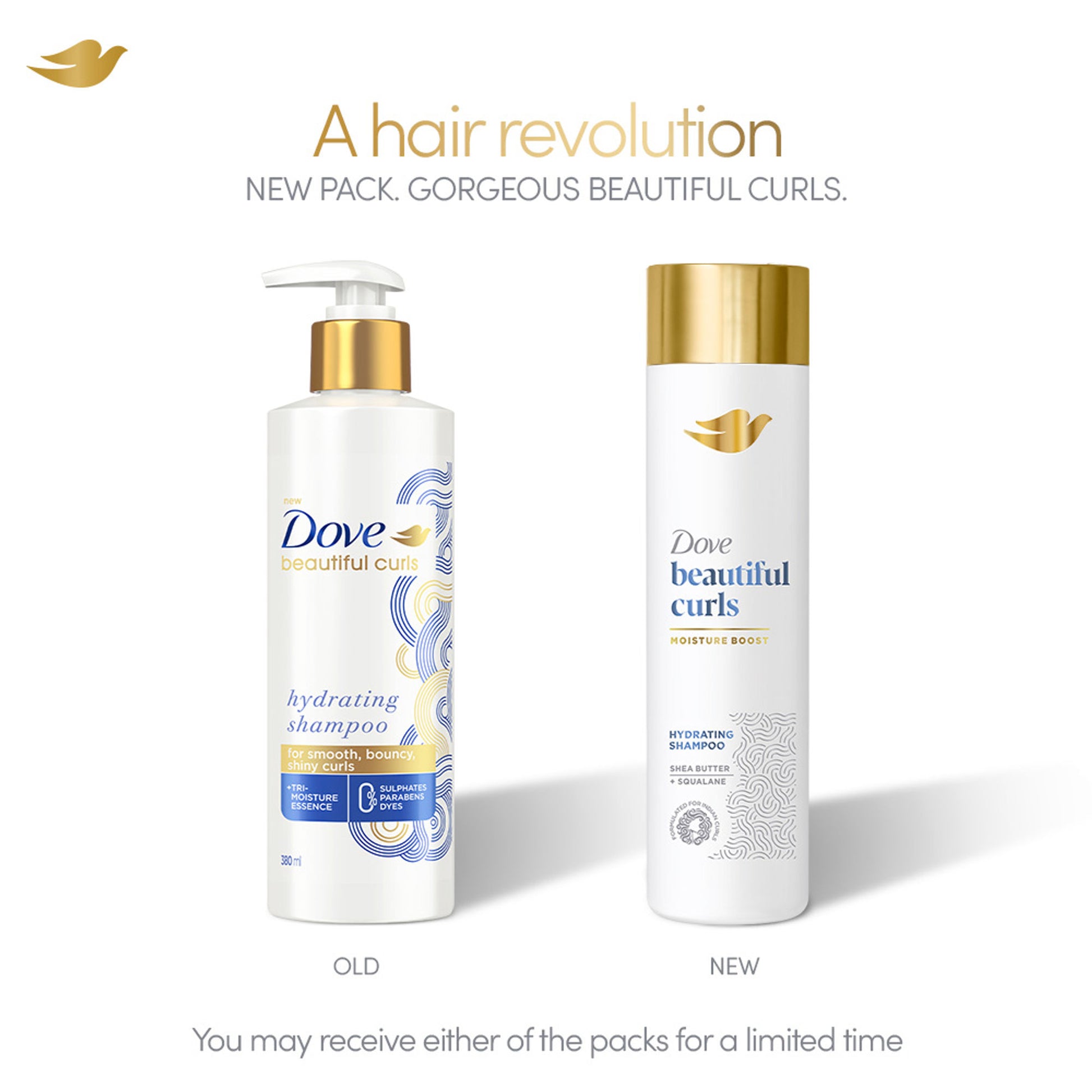 Dove Beautiful Curls Sulphate Free Hydrating Shampoo, With Tri-Moisture Essence For, Bouncy Curls