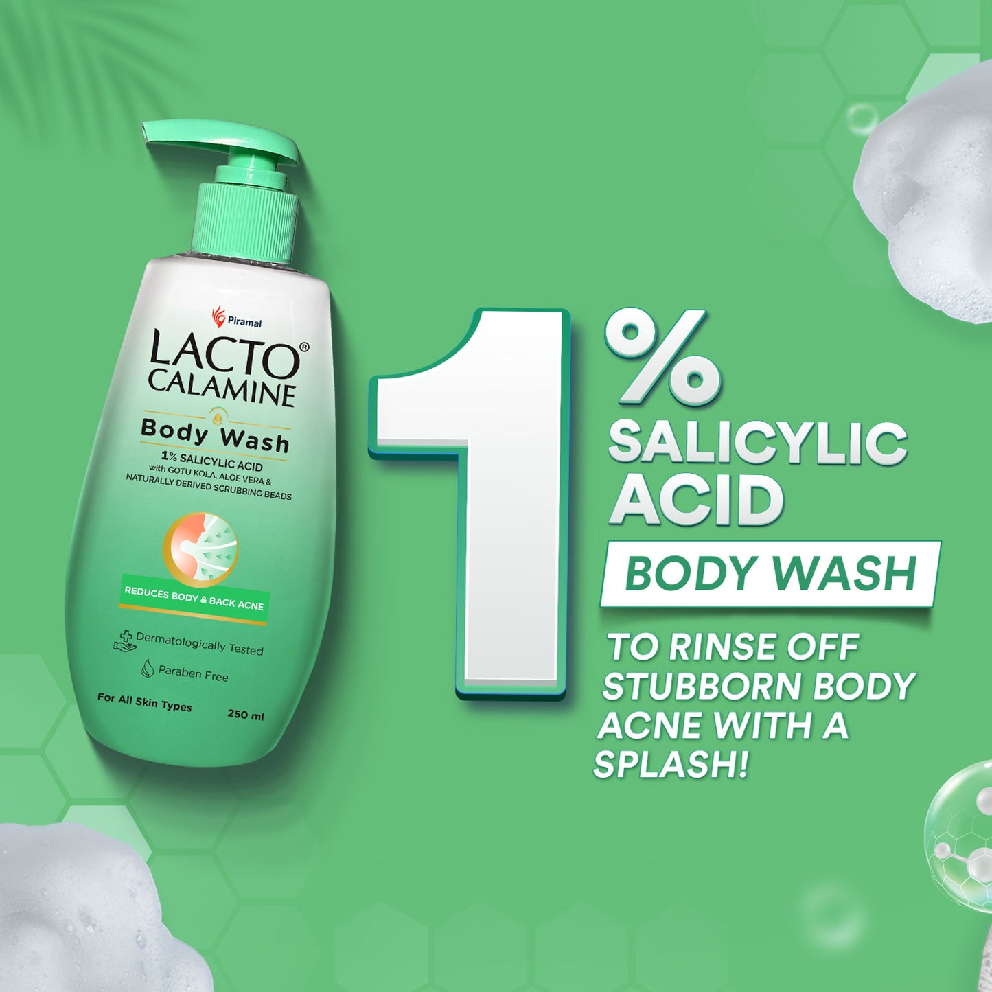 Lacto Calamine 1% Salicylic Acid Body Wash, Shower Gel For Body Acne, Rough & Bumpy Skin