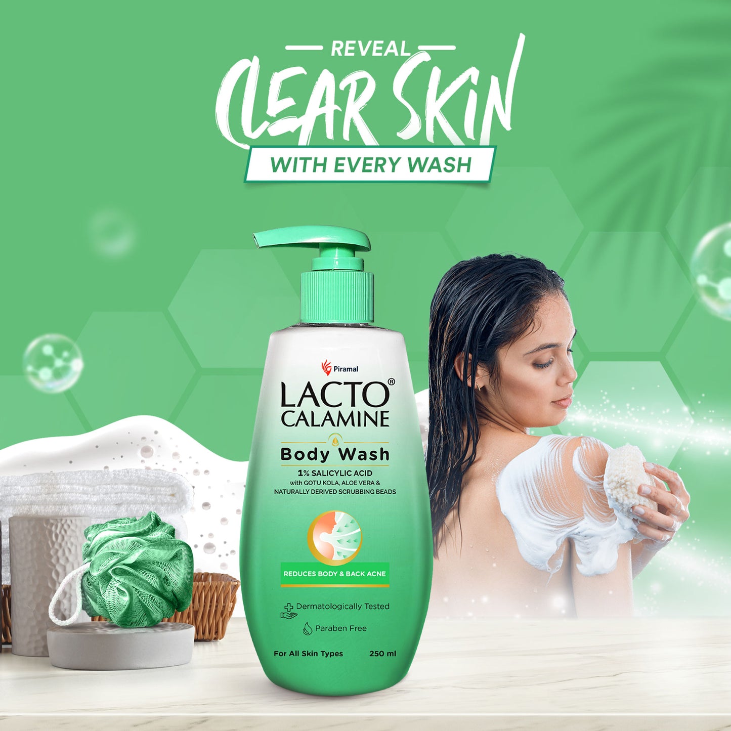 Lacto Calamine 1% Salicylic Acid Body Wash, Shower Gel For Body Acne, Rough & Bumpy Skin