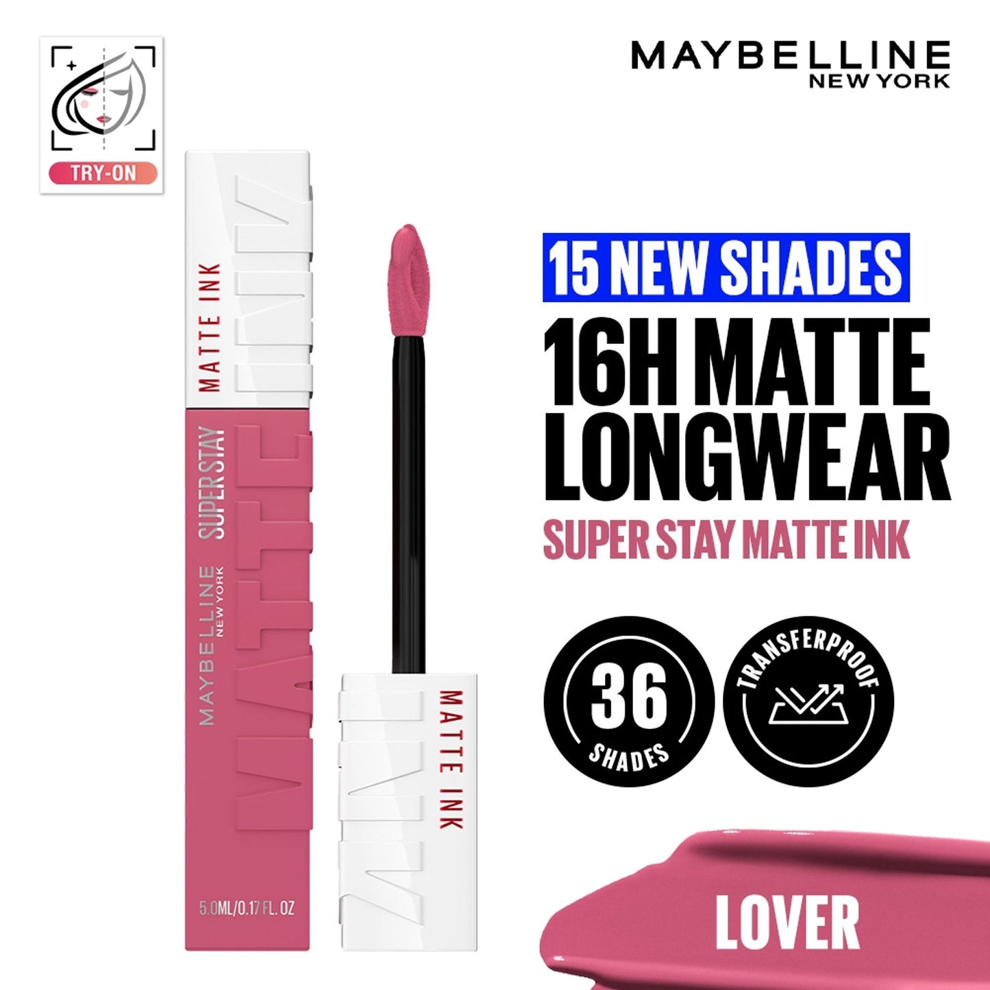 Maybelline New York Super Stay Matte Ink Liquid Lipstick, Lasts Up to 16 Hours - 15 Lover - 15 Lover