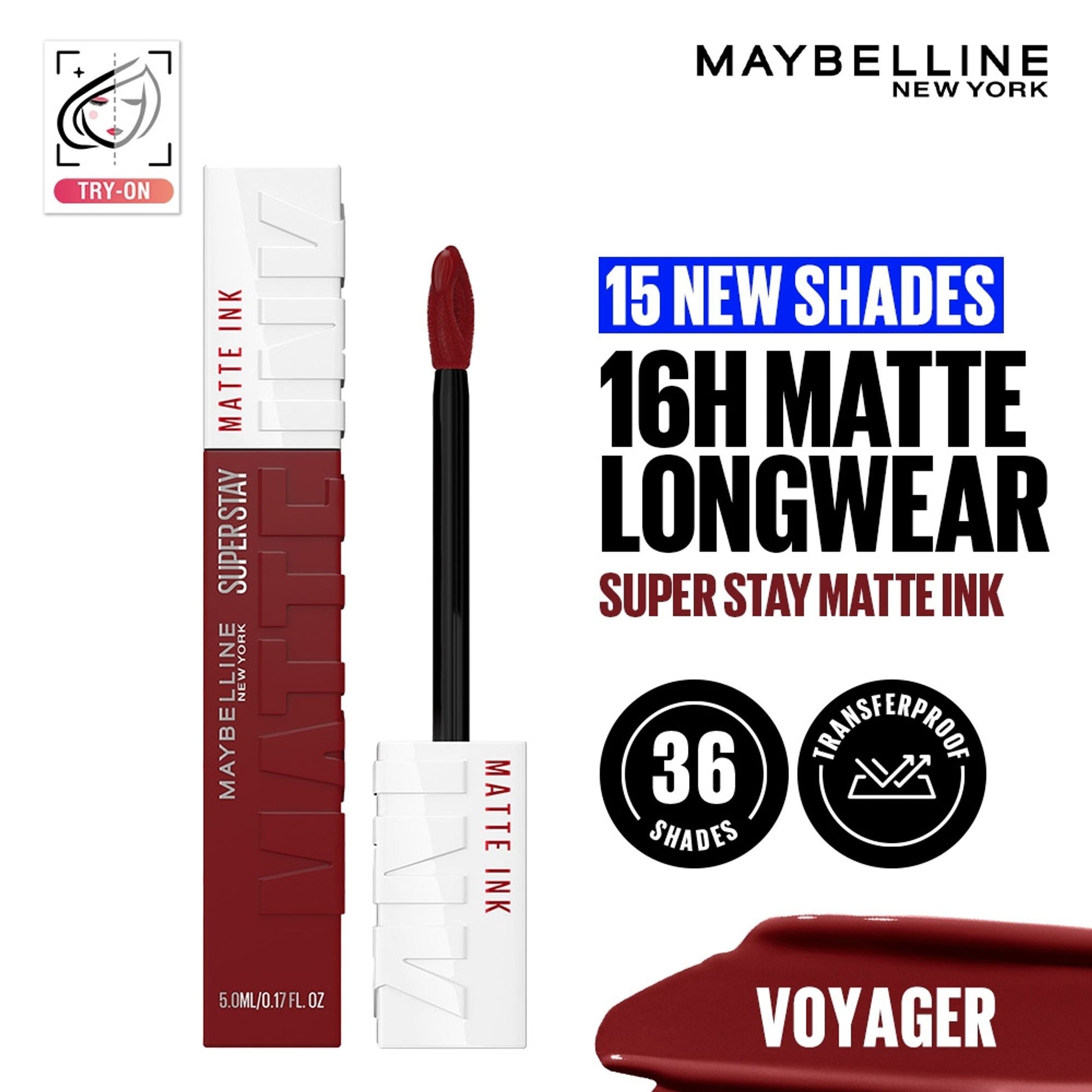 Maybelline New York Super Stay Matte Ink Liquid Lipstick, Lasts Up to 16 Hours - 15 Lover - 50 Voyager