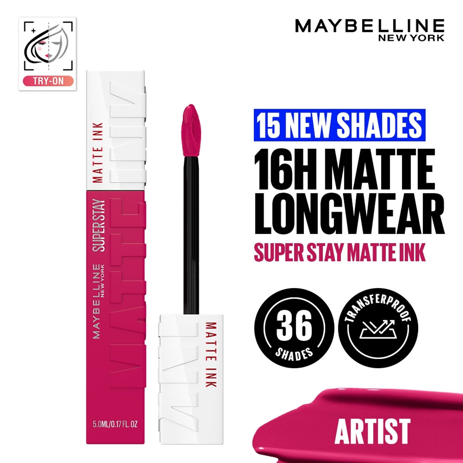 Maybelline New York Super Stay Matte Ink Liquid Lipstick, Lasts Up to 16 Hours - 15 Lover - 120 Artist
