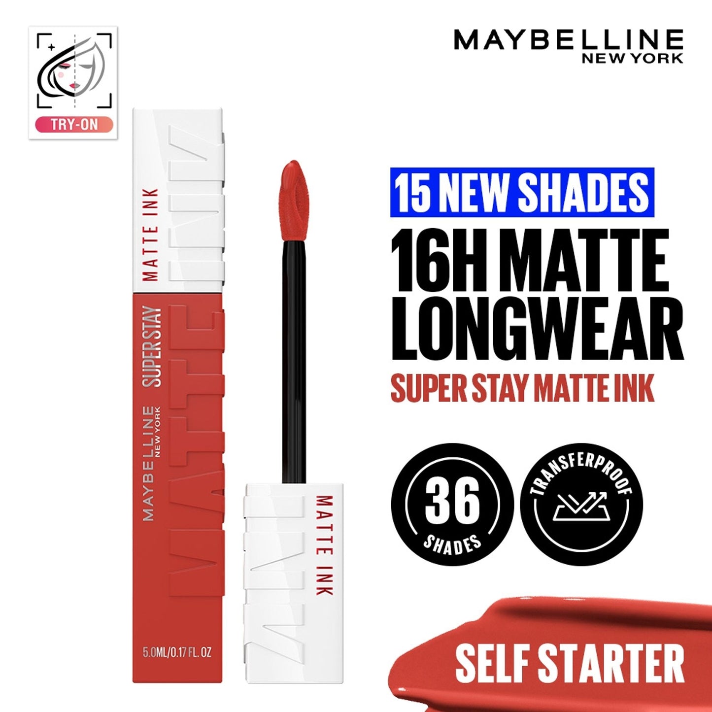 Maybelline New York Super Stay Matte Ink Liquid Lipstick, Lasts Up to 16 Hours - 15 Lover - 130 Self Starter