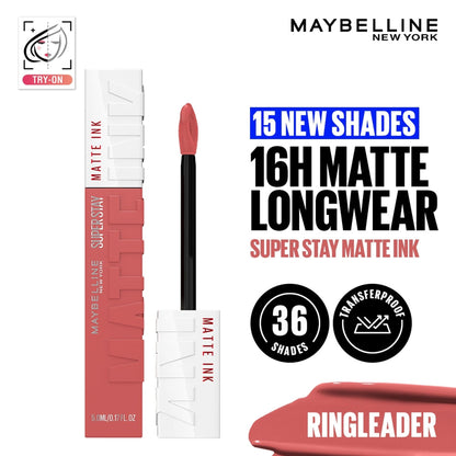 Maybelline New York Super Stay Matte Ink Liquid Lipstick, Lasts Up to 16 Hours - 15 Lover - Ringleader
