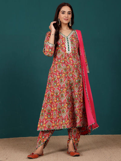 Indyancart VA Women's Floral Printed Regular Kurta with Dhoti Pants & With Dupatta