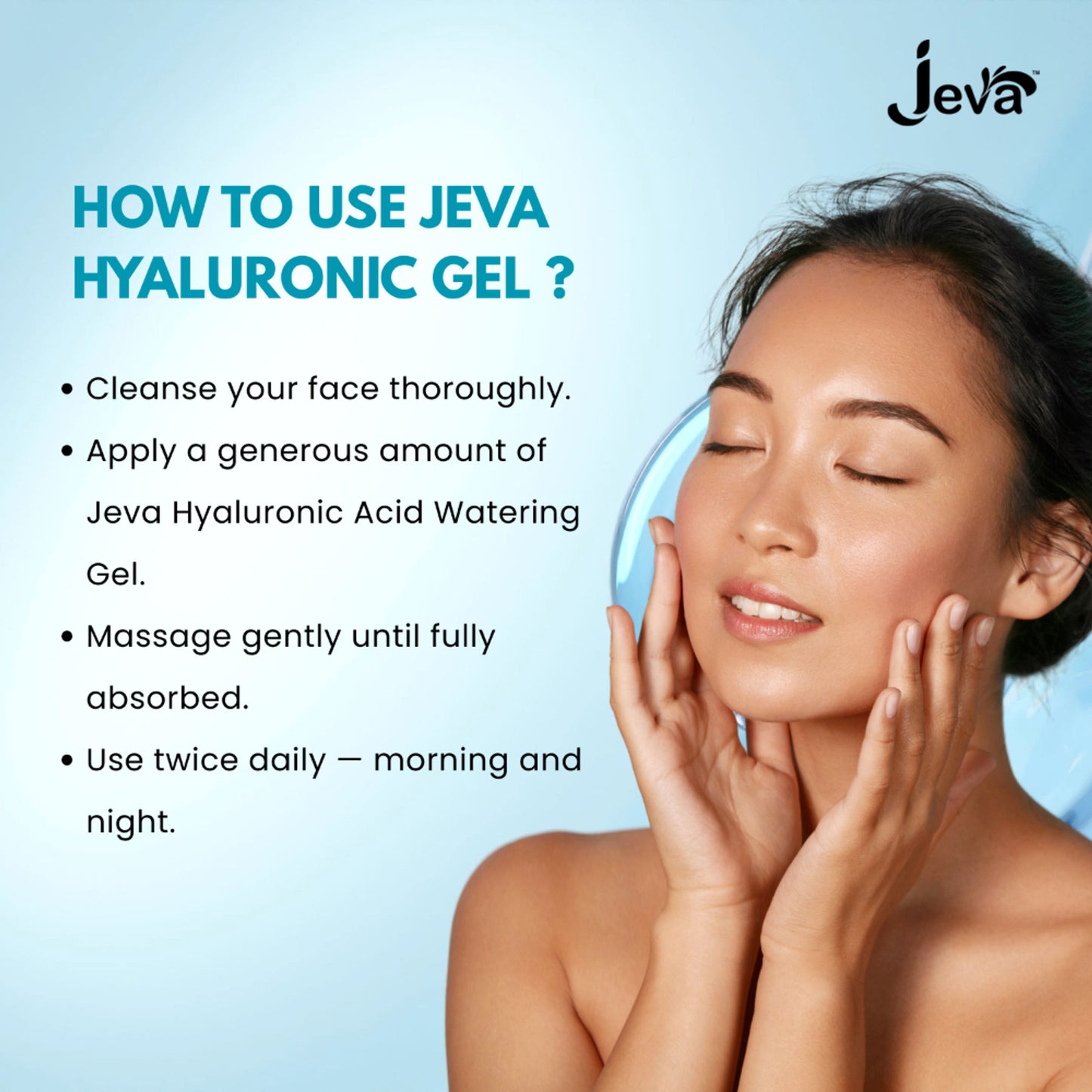 Jeva Hyaluronic Acid Face Moisturizer Hydrating Water Gel for All Skin Types, Deep Moisture Care
