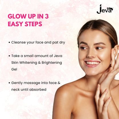 Jeva Skin Whitening & Brightening Instant Glow Gel for normal to dry skin, showing the hydrating gel with a smooth, radiant finish.