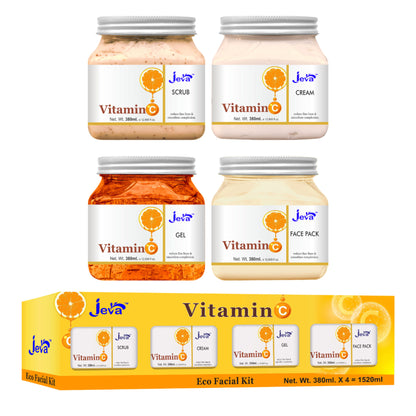Jeva Vitamin C Glow Reviving Eco Facial Kit for all skin types, featuring skincare products with brightening and revitalizing ingredients.