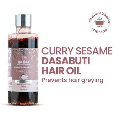 Nat Habit Curry Sesame Grey Hair Control Ayurvedic Oil With Indigo And Curry Leaves