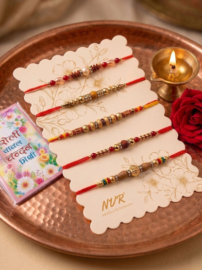 Anouk Set Of 5 Multicolor Designer Thread Rakhi With Roli Chawal Chandan Mishri