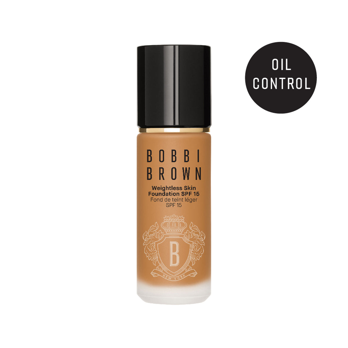 Bobbi Brown Weightless Skin Natural Matte Finish Foundation SPF 15 in Golden, showcasing the foundation's smooth texture and warm shade.