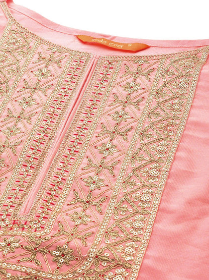 Women Ethnic Motifs Embroidered Sequinned Liva Kurta With Palazzos & With Dupatta