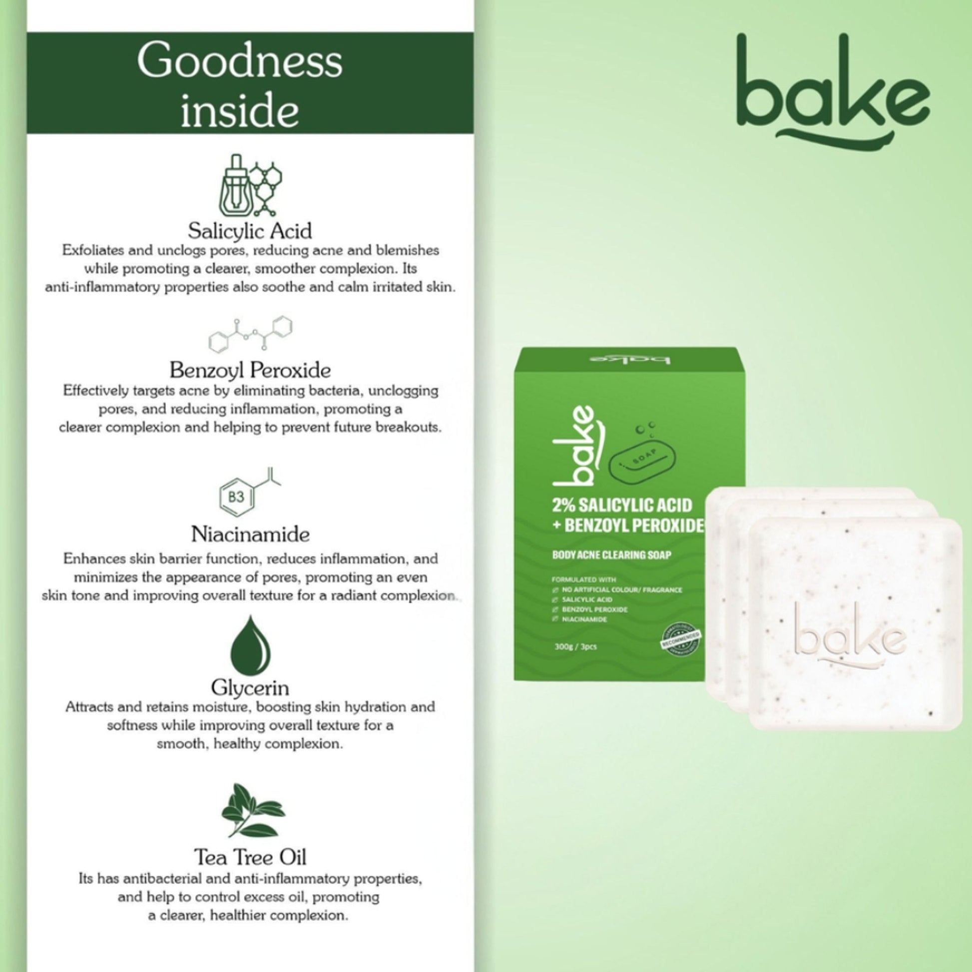 BAKE 2% Salicylic Acid + Benzoyl Peroxide Scrub Treatment Soap (Pack of 2) for Body & Back Acne