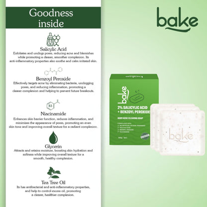 BAKE 2% Salicylic Acid + Benzoyl Peroxide Scrub Treatment Soap (Pack of 2) for Body & Back Acne