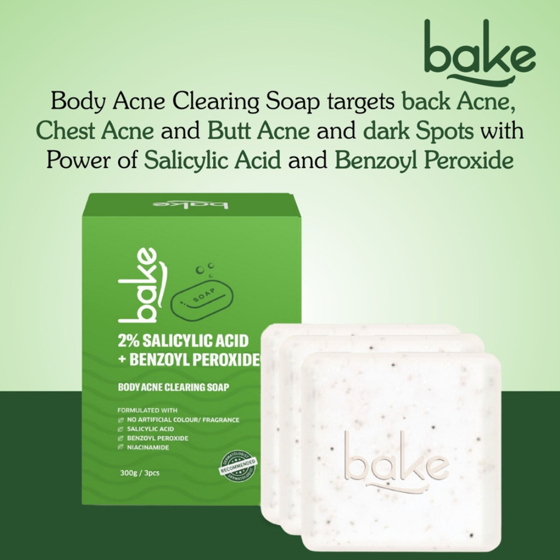 BAKE 2% Salicylic Acid + Benzoyl Peroxide Scrub Treatment Soap (Pack of 2) for Body & Back Acne