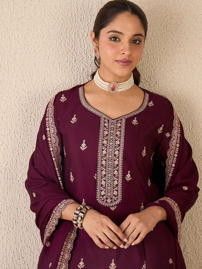 Indyancart IE Floral Embroidered Sweetheart Neck Kurta With Sharara & Dupatta
