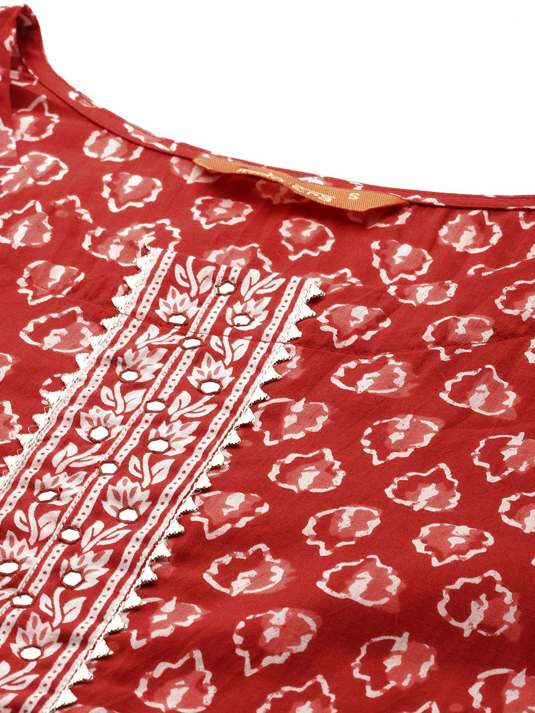 Indyancart IE Women Ethnic Motifs Printed Regular Mirror Work Pure Cotton Kurta with Trousers & With Dupatta