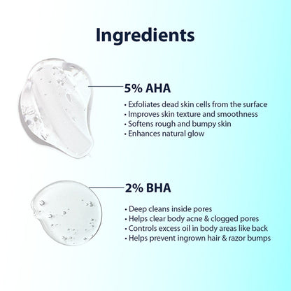 DERMISTRY 5% AHA 2% BHA Exfoliating Body Wash For D Tan Detan Removal For Men Women All Skin Types