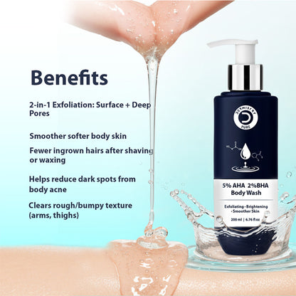 DERMISTRY 5% AHA 2% BHA Exfoliating Body Wash For D Tan Detan Removal For Men Women All Skin Types