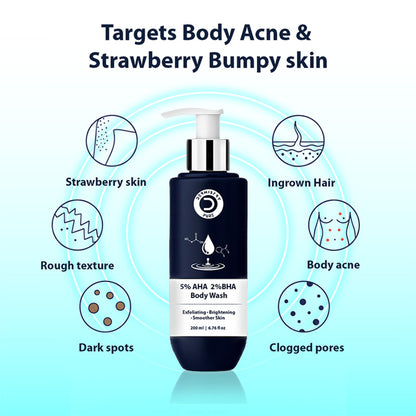 DERMISTRY 5% AHA 2% BHA Exfoliating Body Wash For D Tan Detan Removal For Men Women All Skin Types