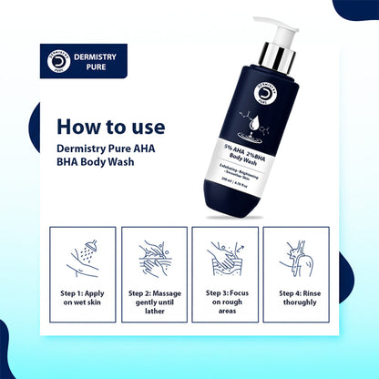 DERMISTRY 5% AHA 2% BHA Exfoliating Body Wash For D Tan Detan Removal For Men Women All Skin Types