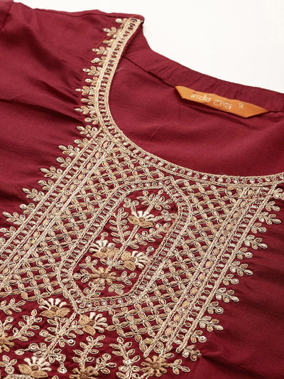 Dhiyona IE Ethnic Motifs Embroidered Thread Work Kurta With Trousers & Dupatta
