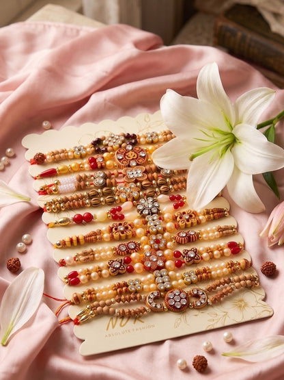Anouk Set Of 10 Multicolor Designer Thread Rakhi With Roli Chawal Chandan Mishri