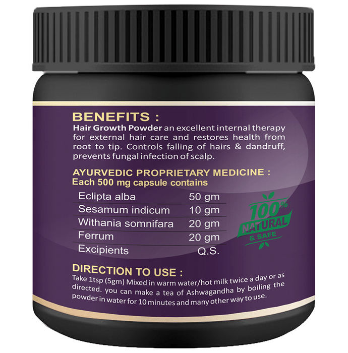 Sabates Ayurvedic Hair Growth Powder in a container, showing the herbal powder used for natural hair growth.