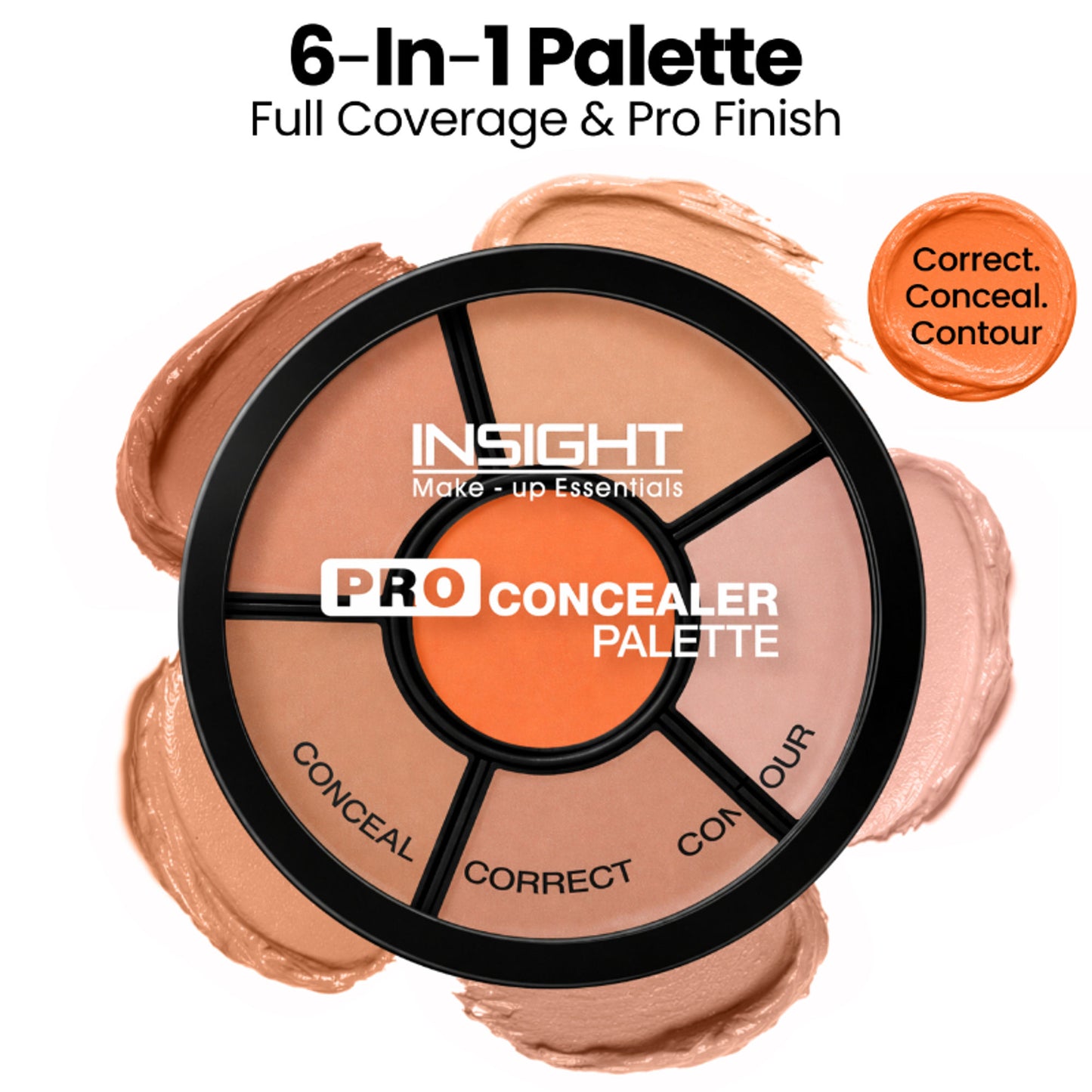 Insight Cosmetics Pro Concealer Palette, 3 In 1 Conceal,Contour & Correct, Long Lasting & Waterproof - Concealer