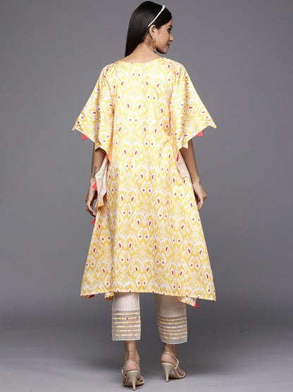 Dhiyona IE Paisley Printed Keyhole Neck Ikat Kaftan Kurta With Trouser