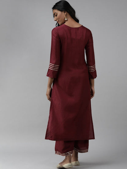 Indyancart IE Embroidered Mirror Work Kurta with Palazzos