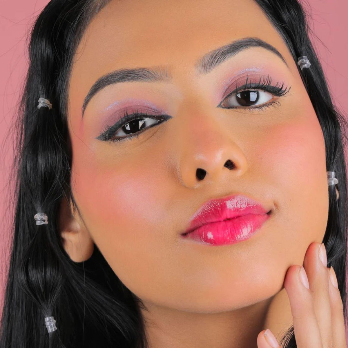 La Mior Only For You Adaptive Lip Tint in Strawberry Punk shade, showcasing vibrant pink lip color on model with smooth finish.