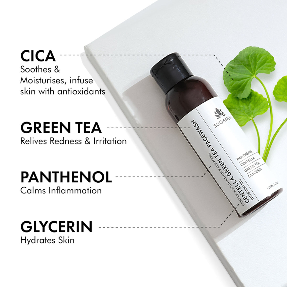 Suganda Centella Green Tea Facewash - Hydrating & Soothing Cleanser (Unscented)