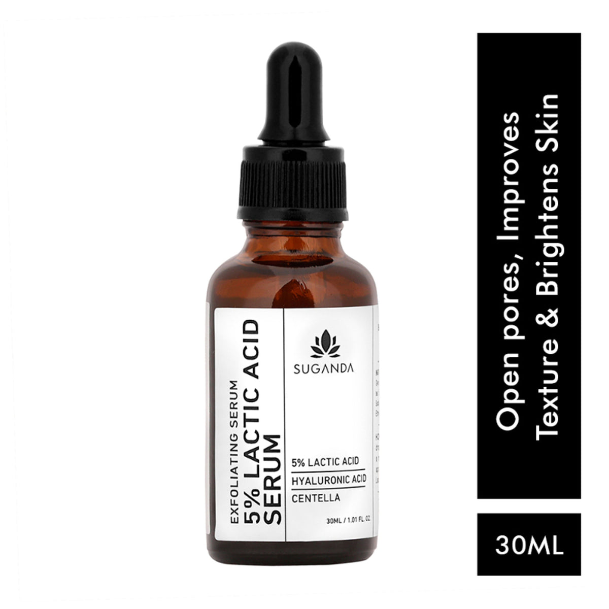 Suganda 5% Lactic Acid Serum + HA, Exfoliates Dull Skin & Reduce Dark Spots, Beginner friendly