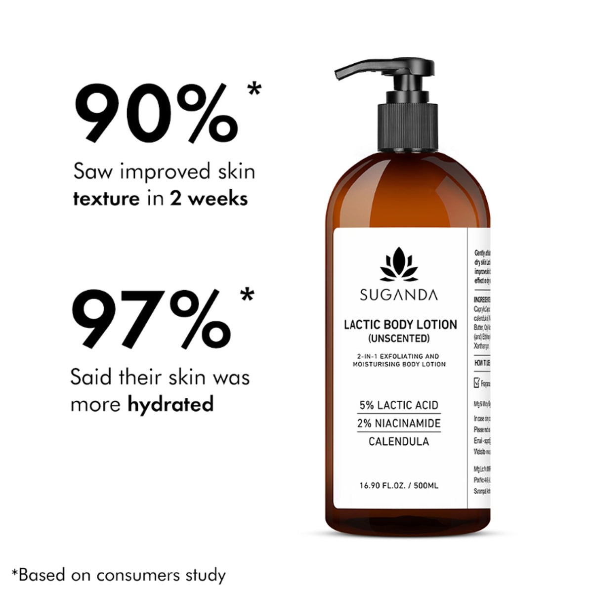 Suganda Lactic Body Lotion with 5% LA, Improves Skin Texture + Reduce Strawberry Legs (Unscented)