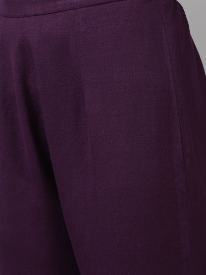 Indyancart IE Women Purple Embroidered Kurta with Trousers & With Dupatta