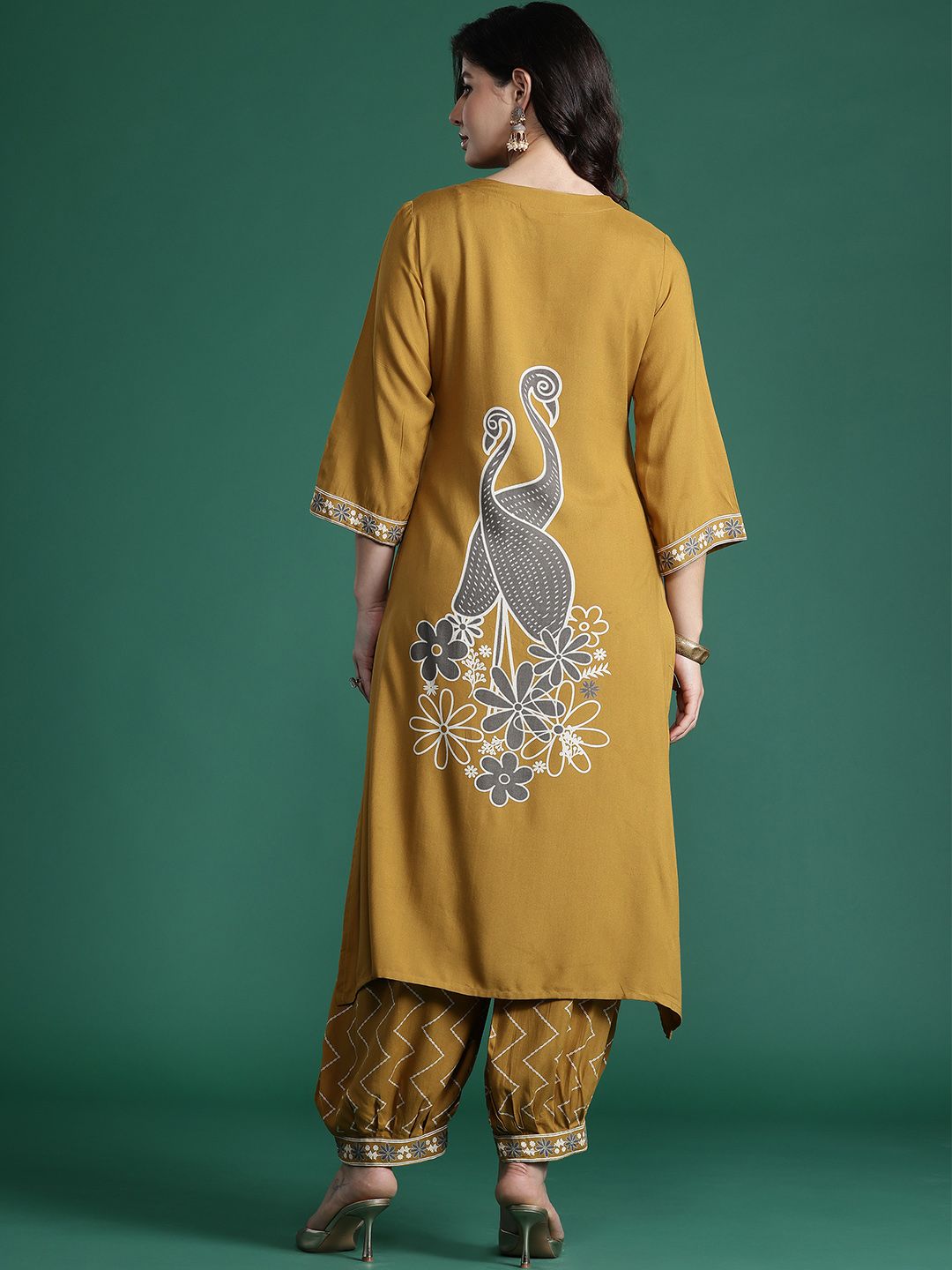 Indyancart IE Quirky Printed Beads & Stones Kurta with Salwar