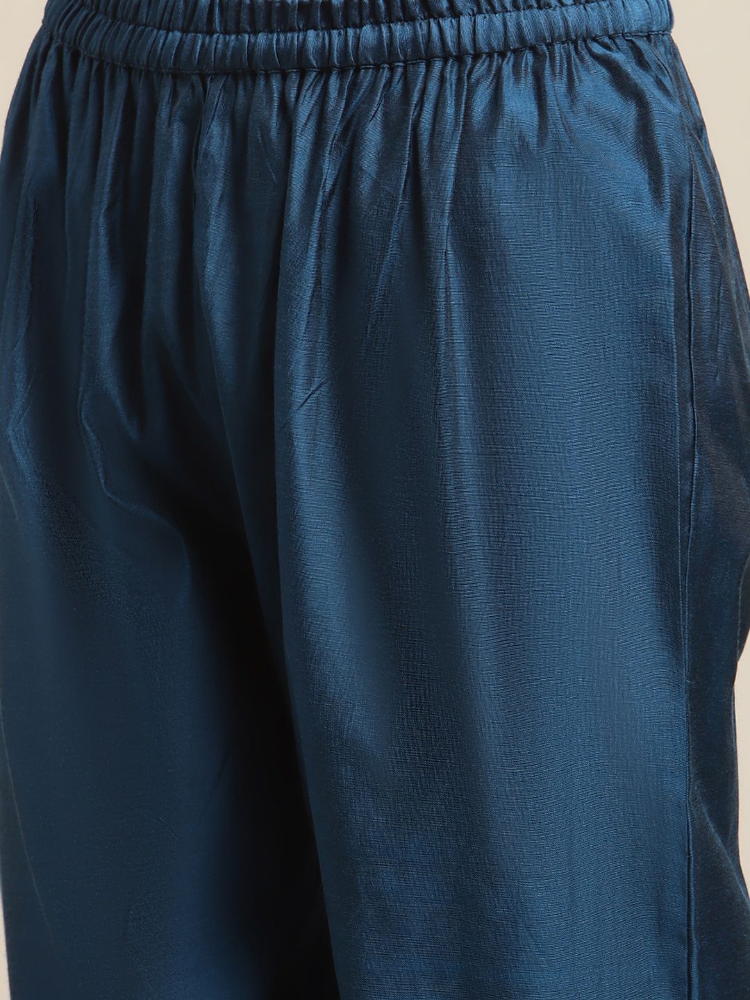 Indyancart VA Women's Blue Floral Embroidered Chanderi Silk Kurta with Trousers & Dupatta
