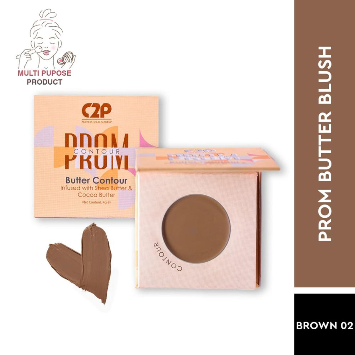 C2P Pro Prom Butter Contour Ultra HD Creamy Matte Finish in Mocha 02, showing the contour cream in a sleek container with a smooth texture.