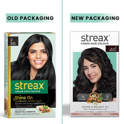 Streax Cream Hair Colour With 100% Grey Coverage & No Ammonia - 2 Black Brown