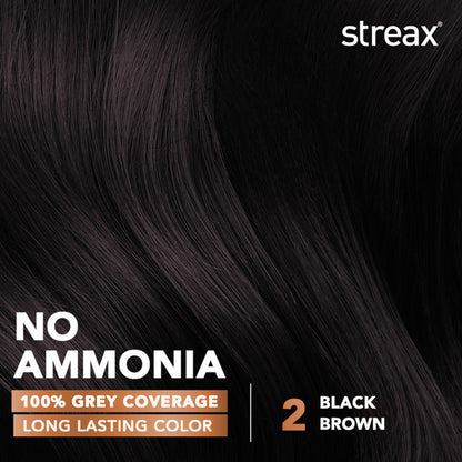Streax Cream Hair Colour With 100% Grey Coverage & No Ammonia - 2 Black Brown