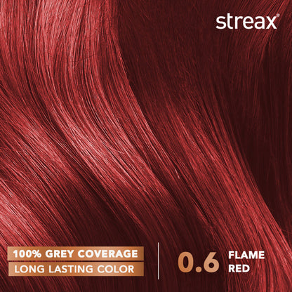 Streax Cream Hair Colour With 100% Grey Coverage & No Ammonia - 0.6 Flame Red